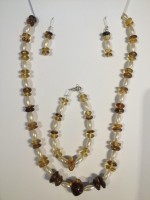 Juego de Collar, aretes y pulsera ámbar con perlas